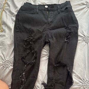 Fashion Nova Black Distressed Skinny Jeans